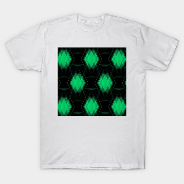 overlapping green diamond shape repeating on black background T-Shirt by mister-john